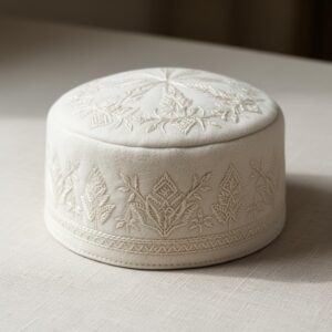 Embroidered Prayer Cap — Ivory Wool