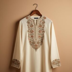 Aari Embroidered Kurta — Ivory Cotton