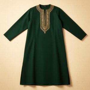 Pheran Kurta — Forest Green with Tilla Embroidery