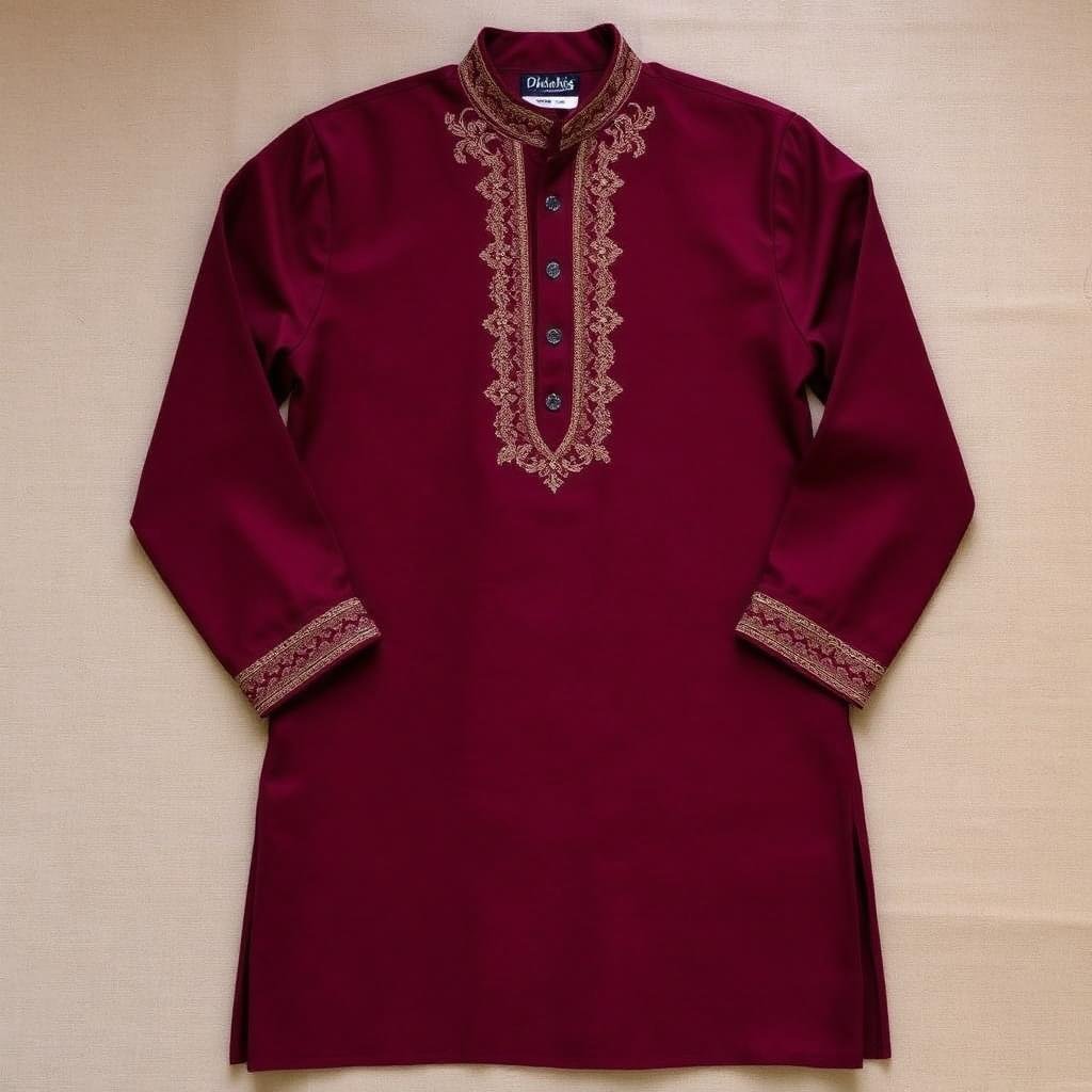 Tilla Embroidered Kurta — Maroon Wool